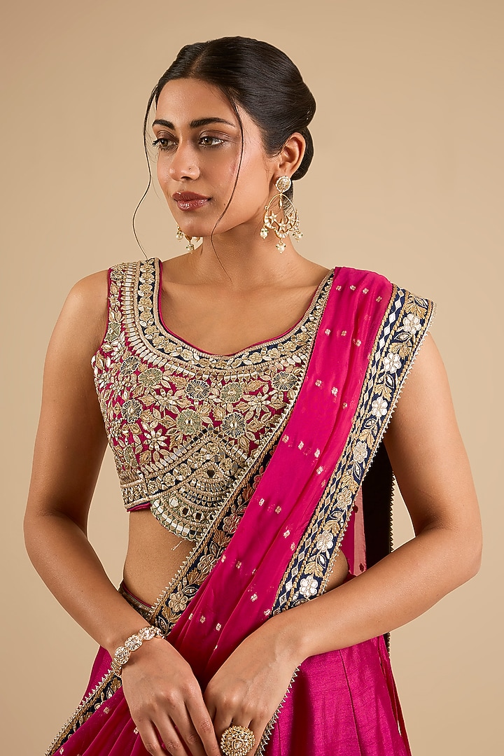 Pink Slub Mirror Work Wedding Lehenga Set by Suhino at Pernia's Pop Up Shop