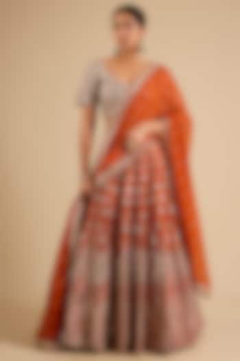 Orange Slub Mirror Work Wedding Lehenga Set by Suhino at Pernia's Pop Up Shop