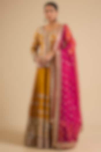 Yellow Slub Mirror Work Wedding Lehenga Set by Suhino at Pernia's Pop Up Shop