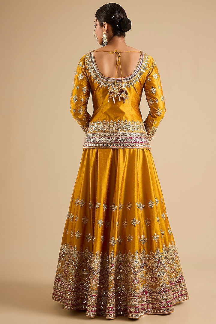 Yellow Slub Mirror Work Wedding Lehenga Set by Suhino at Pernia's Pop Up Shop