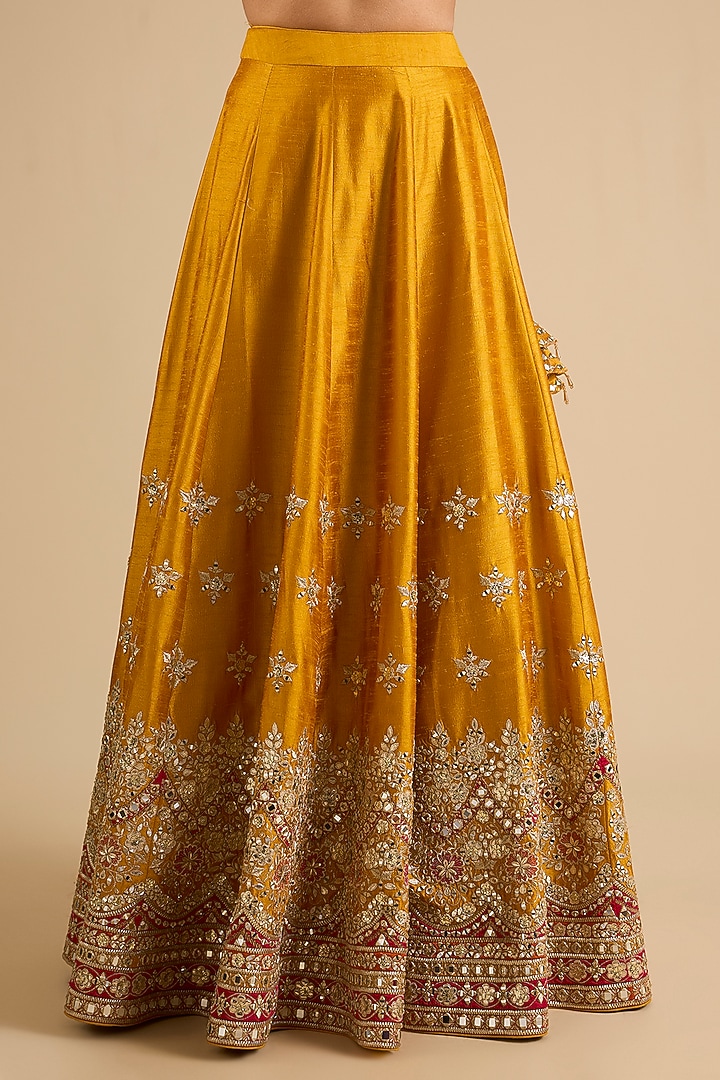 Yellow Slub Mirror Work Wedding Lehenga Set by Suhino at Pernia's Pop Up Shop