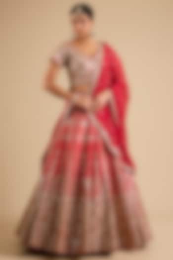Pink Taffeta Mirror Work Wedding Lehenga Set by Suhino at Pernia's Pop Up Shop