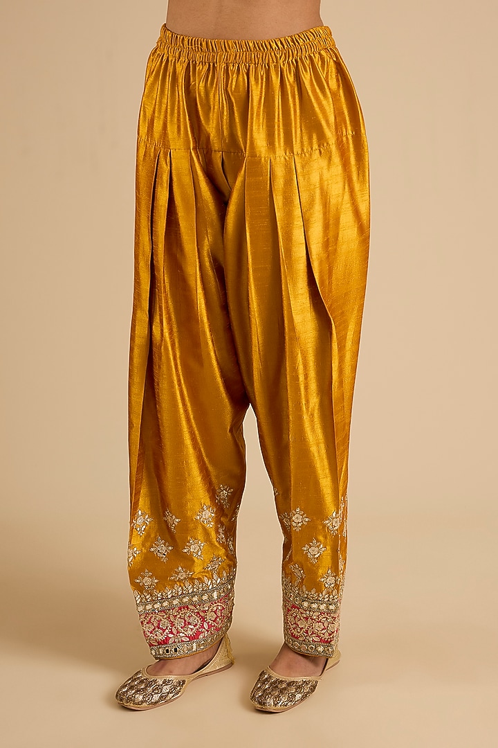 Yellow Slub Mirror Work Wedding Anarkali Set by Suhino at Pernia's Pop Up Shop