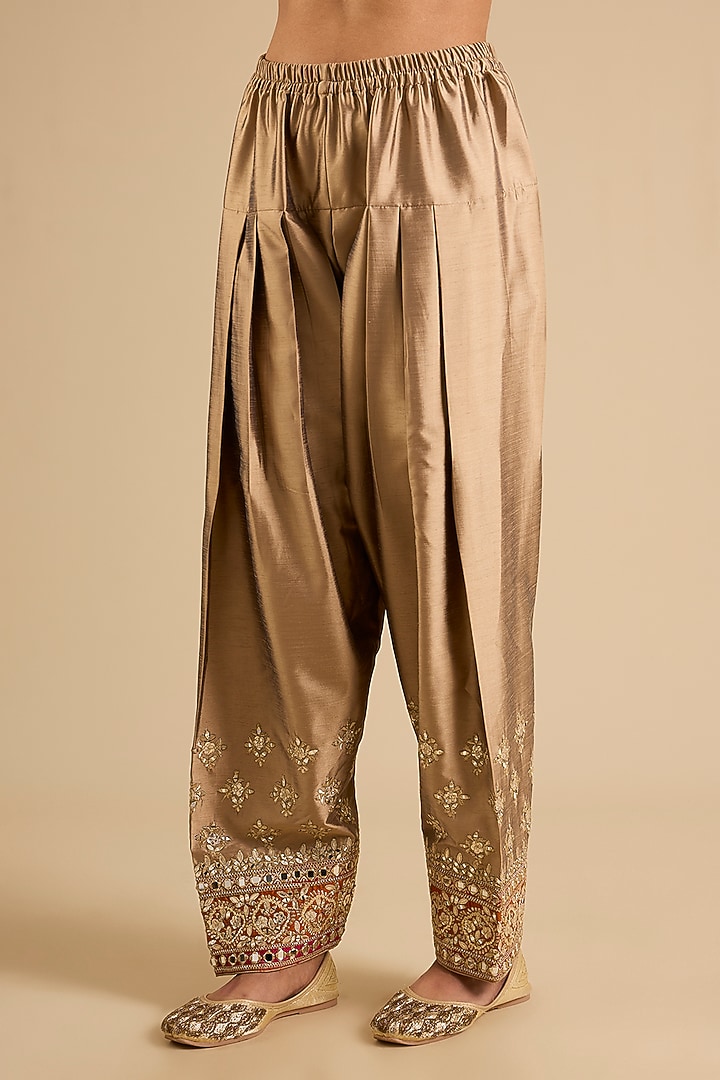 Champagne Slub Mirror Work Wedding Anarkali Set by Suhino at Pernia's Pop Up Shop