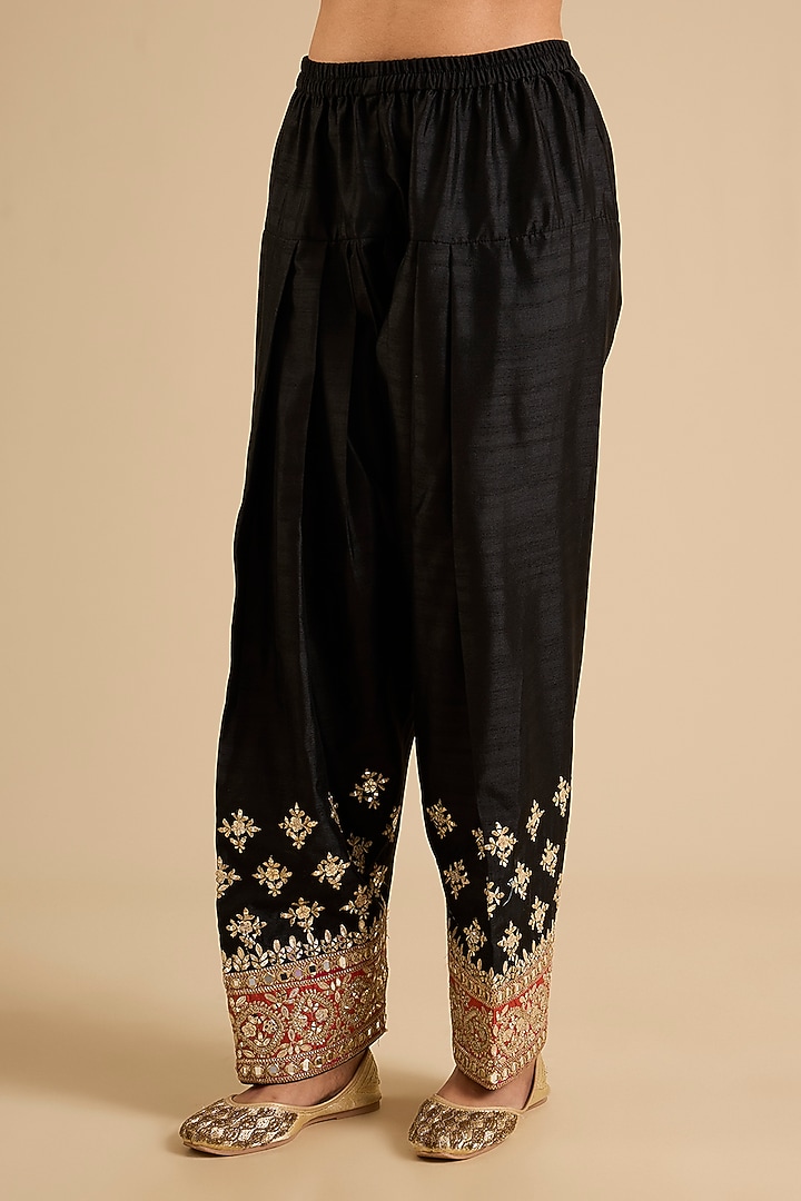 Black Slub Mirror Work Wedding Anarkali Set by Suhino at Pernia's Pop Up Shop