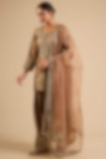 Bronze Slub Mirror Work Kurta Set by Suhino at Pernia's Pop Up Shop