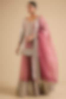 Coral Tissue Mirror Work Sharara Set by Suhino