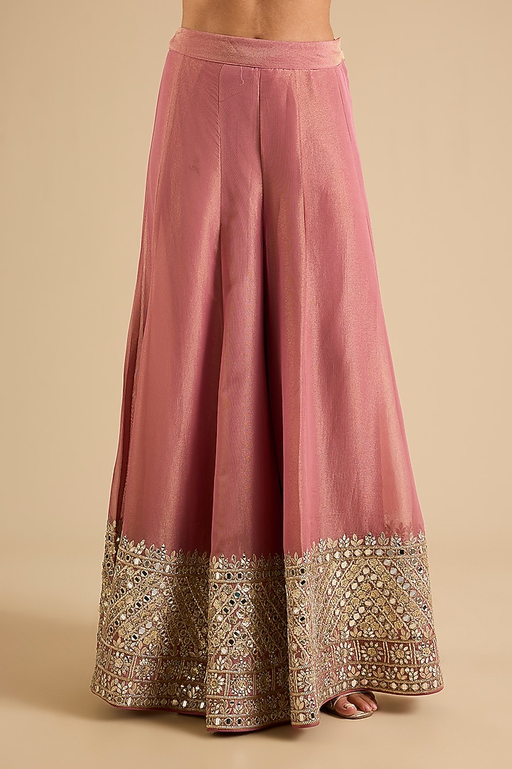 Coral Tissue Mirror Work Wedding Sharara Set by Suhino at Pernia's Pop Up Shop
