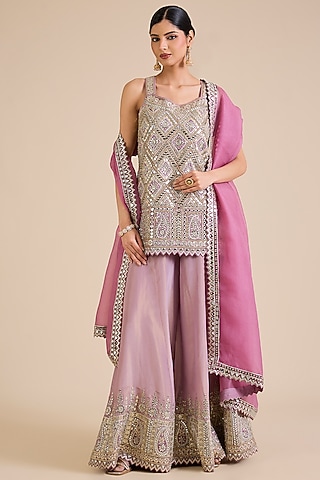 Purple Tissue Sharara Set by Suhino
