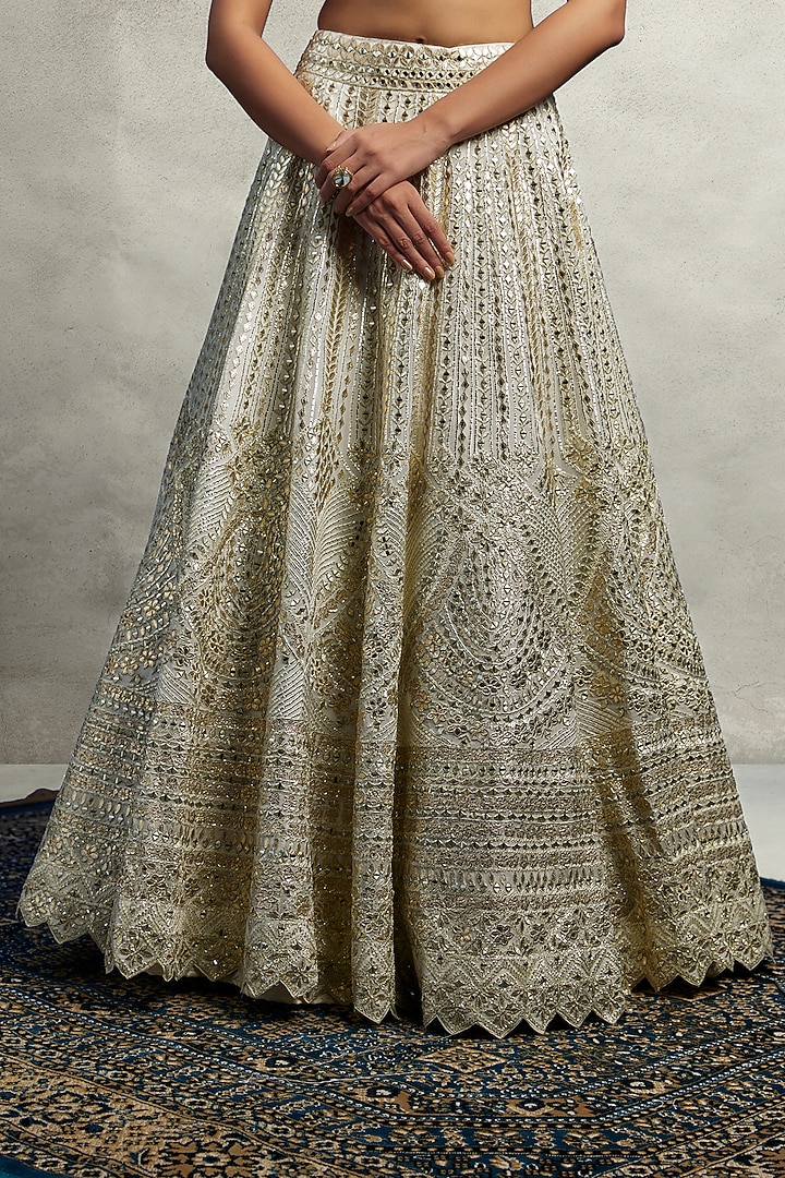 White Organza Mirror Embroidered Wedding Lehenga Set by Suhino at Pernia's Pop Up Shop