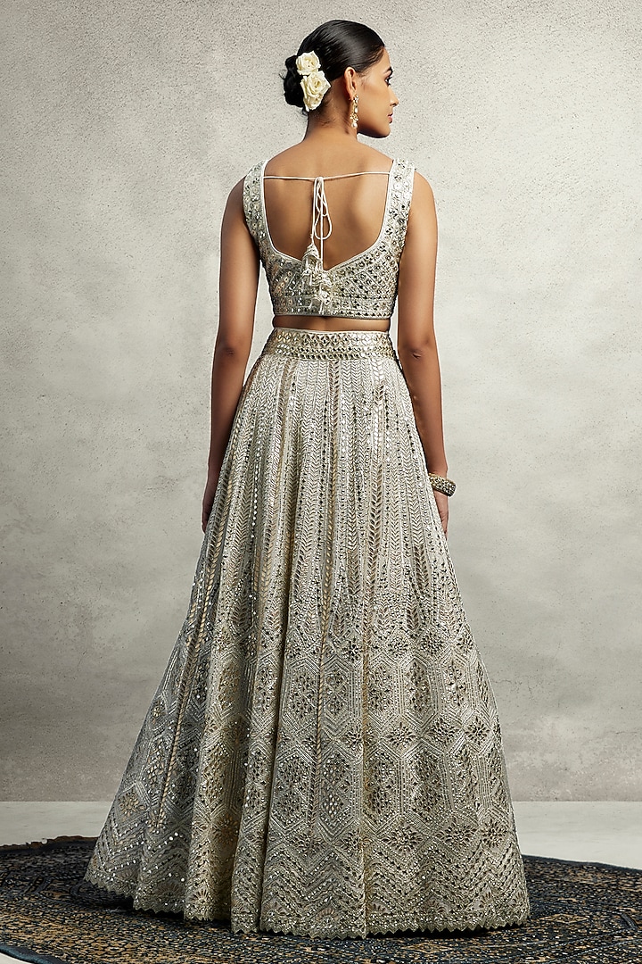 White Organza Mirror Embroidered Wedding Lehenga Set by Suhino at Pernia's Pop Up Shop