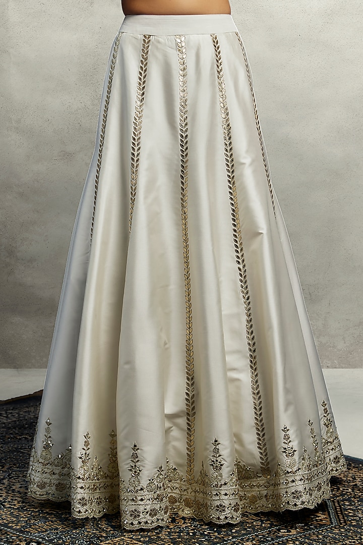White Slub Silk Mirror Embroidered Wedding Anarkali Set by Suhino at Pernia's Pop Up Shop
