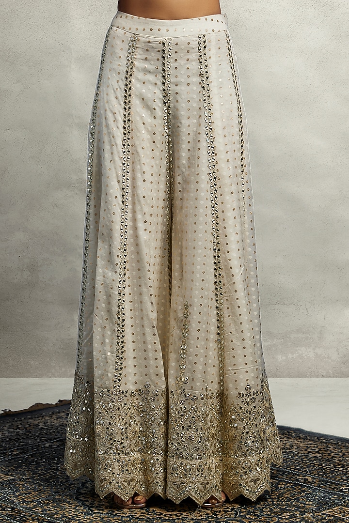 White Chanderi Silk Mirror Embroidered Wedding Sharara Set by Suhino at Pernia's Pop Up Shop