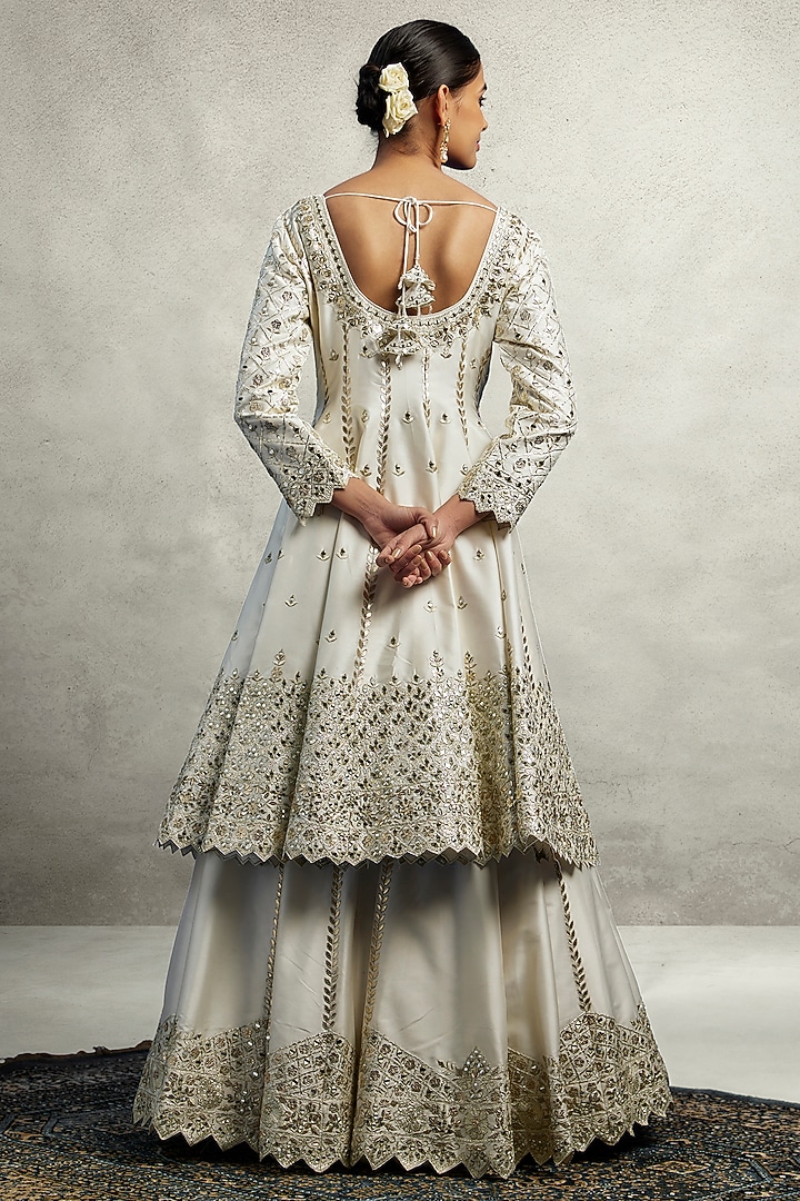 White Slub Silk Mirror Embroidered Wedding Anarkali Set by Suhino at Pernia's Pop Up Shop