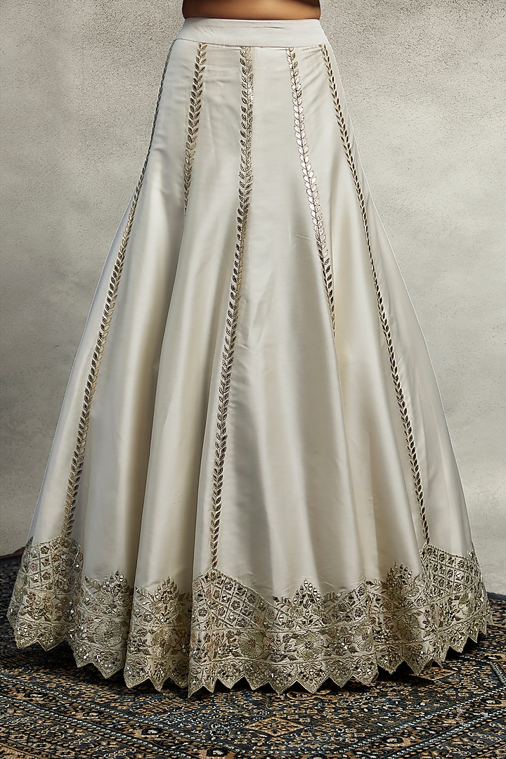 White Slub Silk Mirror Embroidered Wedding Anarkali Set by Suhino at Pernia's Pop Up Shop
