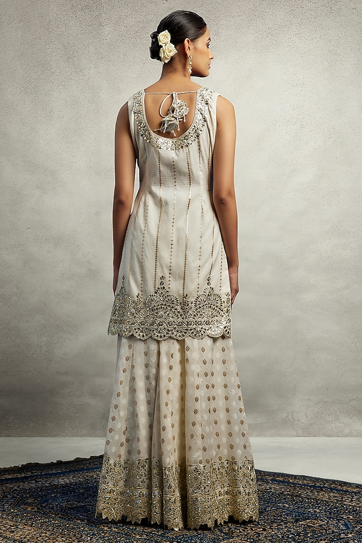 White Chanderi Silk Zari Embroidered Wedding Sharara Set by Suhino at Pernia's Pop Up Shop