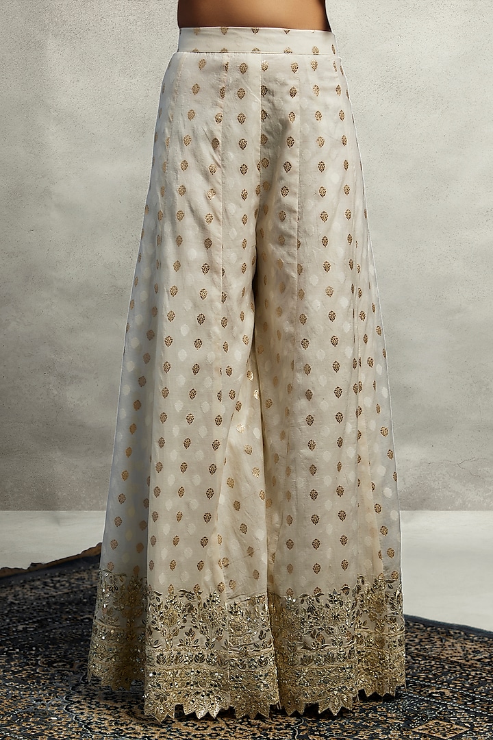 White Chanderi Silk Zari Embroidered Wedding Sharara Set by Suhino at Pernia's Pop Up Shop