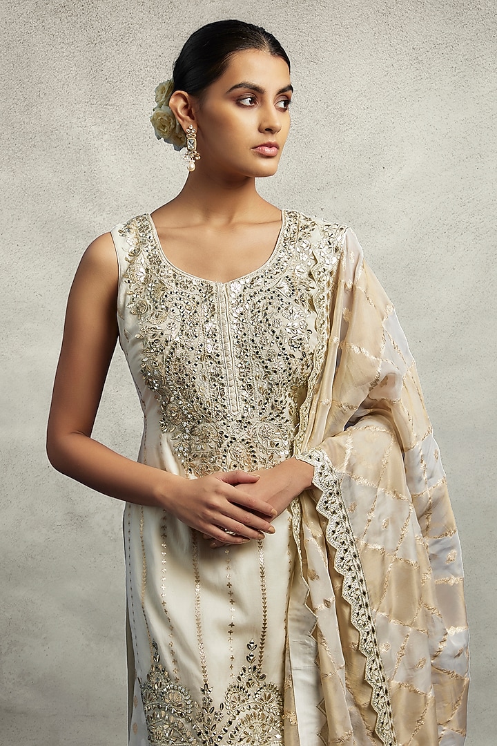 White Chanderi Silk Zari Embroidered Wedding Sharara Set by Suhino at Pernia's Pop Up Shop
