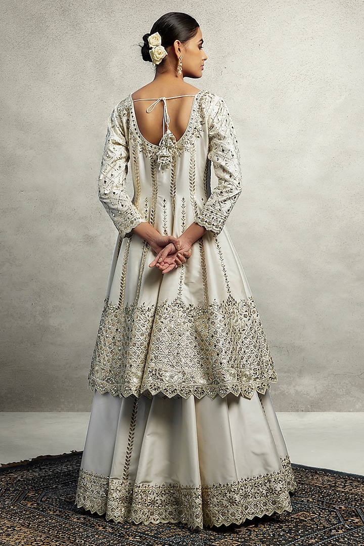 White Slub Silk Zari Embroidered Wedding Anarkali Set by Suhino at Pernia's Pop Up Shop