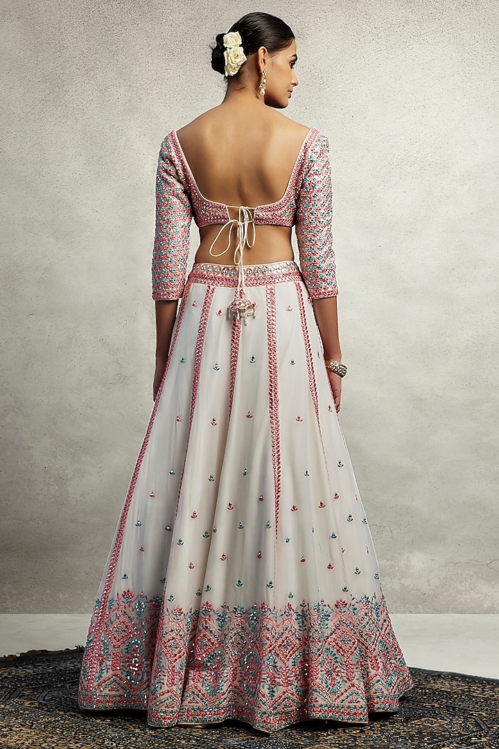 White Organza Mirror Embroidered Wedding Lehenga Set by Suhino at Pernia's Pop Up Shop