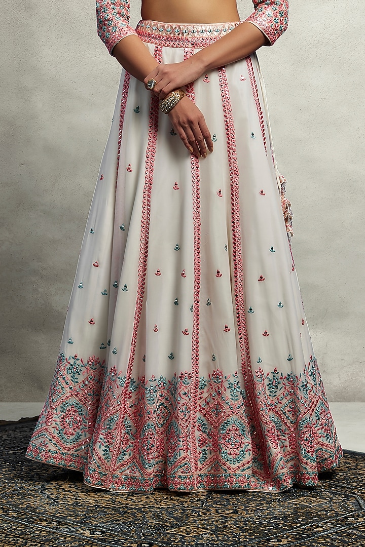White Organza Mirror Embroidered Wedding Lehenga Set by Suhino at Pernia's Pop Up Shop