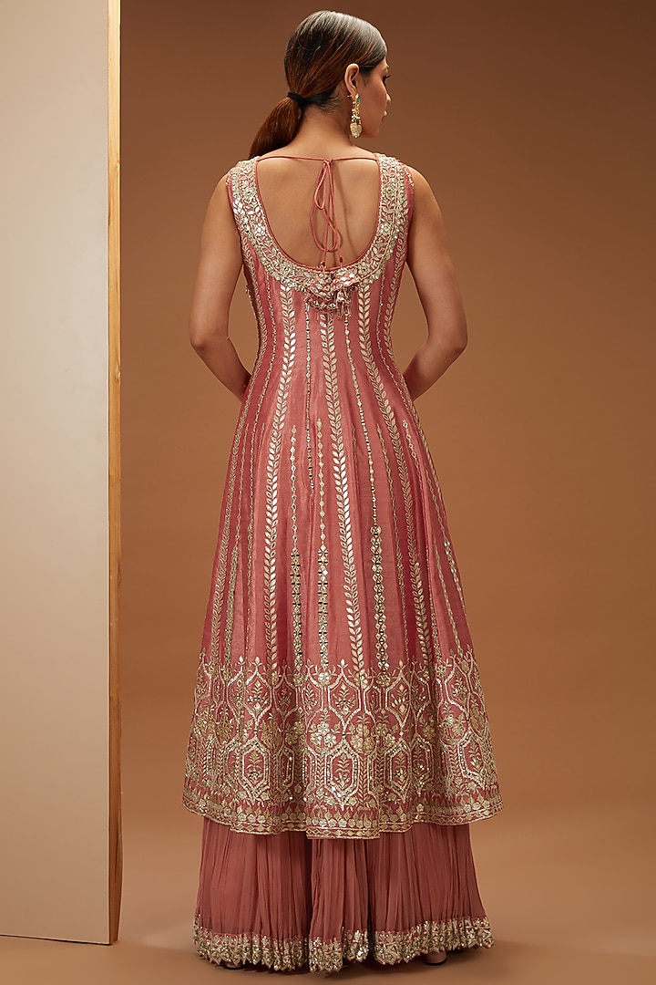 Rust Slub Silk Embroidered Wedding Anarkali Set by Suhino at Pernia's Pop Up Shop