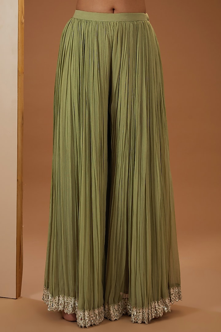 Green Slub Silk Embroidered Wedding Anarkali Set by Suhino at Pernia's Pop Up Shop