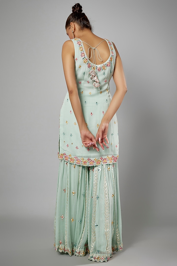 Aqua Blue Georgette Embroidered Kurta Set by Suhino at Pernia's Pop Up Shop