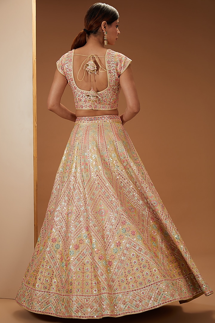 Yellow Slub Silk Embroidered Wedding Lehenga Set by Suhino at Pernia's Pop Up Shop