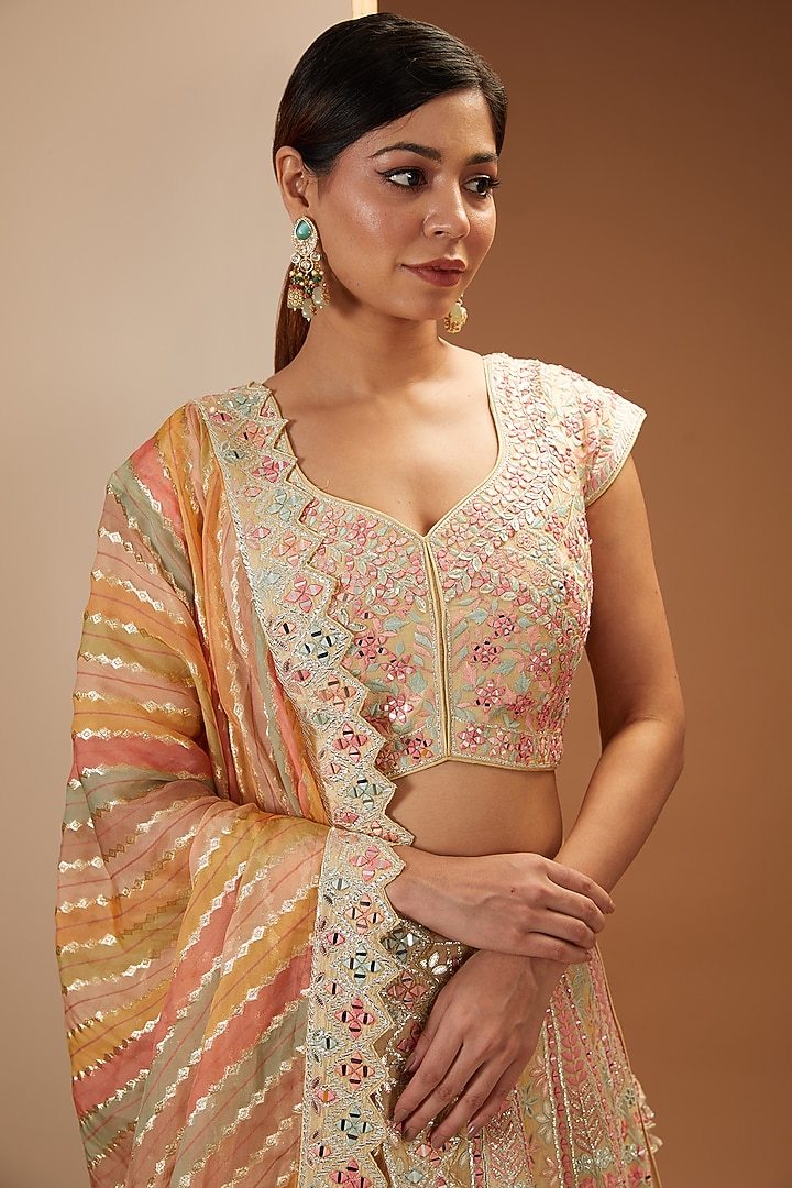 Yellow Slub Silk Embroidered Wedding Lehenga Set by Suhino at Pernia's Pop Up Shop