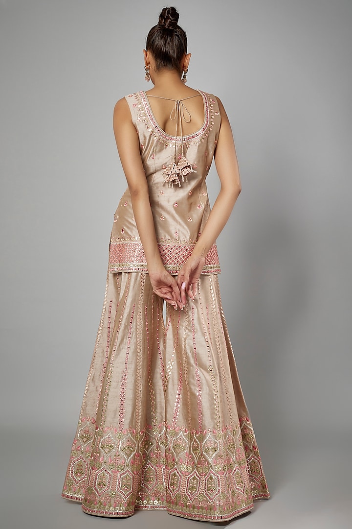 Champagne Slub Silk Embroidered Wedding Sharara Set by Suhino at Pernia's Pop Up Shop