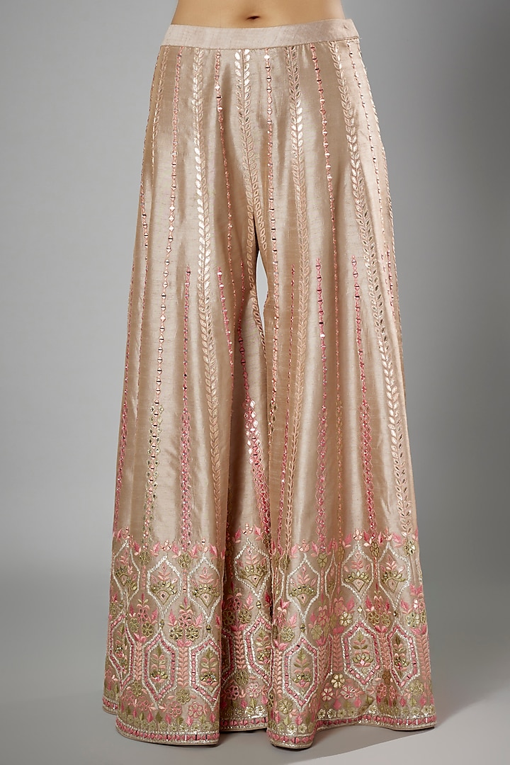 Champagne Slub Silk Embroidered Wedding Sharara Set by Suhino at Pernia's Pop Up Shop