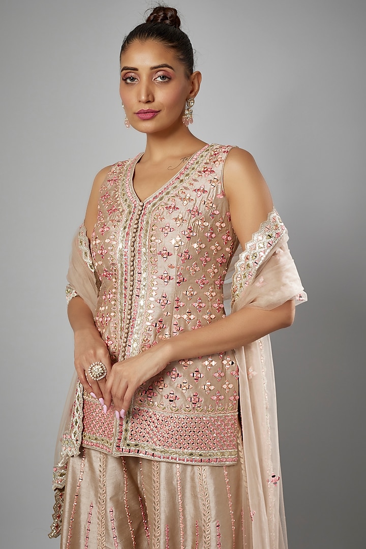 Champagne Slub Silk Embroidered Wedding Sharara Set by Suhino at Pernia's Pop Up Shop