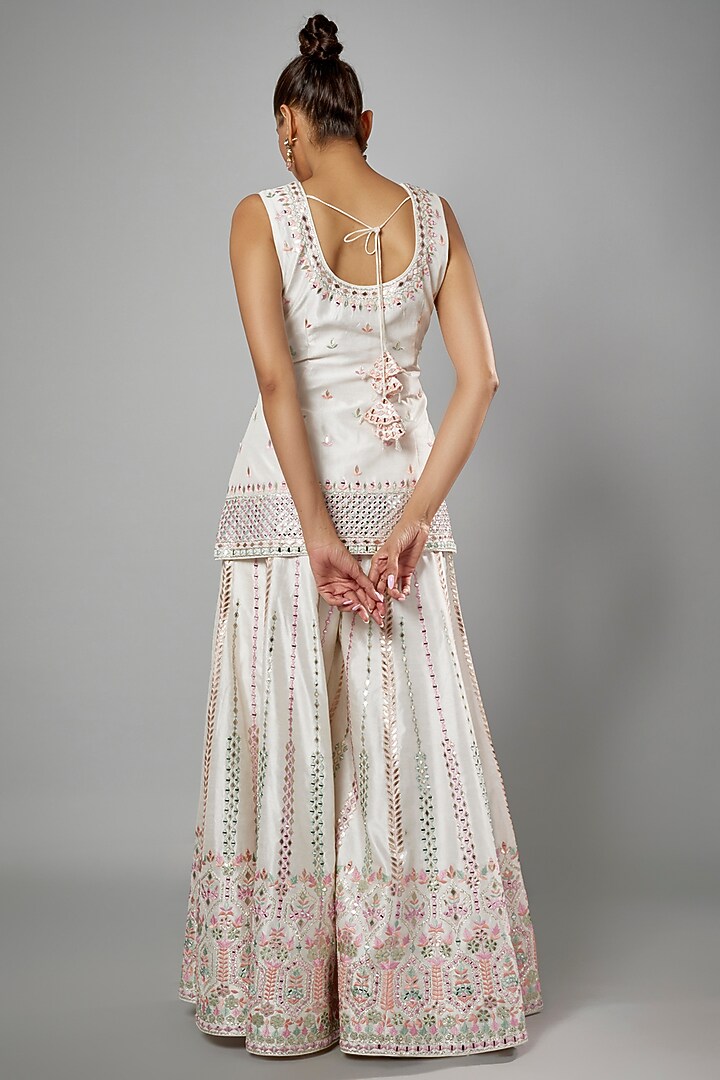White Slub Silk Embroidered Wedding Sharara Set by Suhino at Pernia's Pop Up Shop