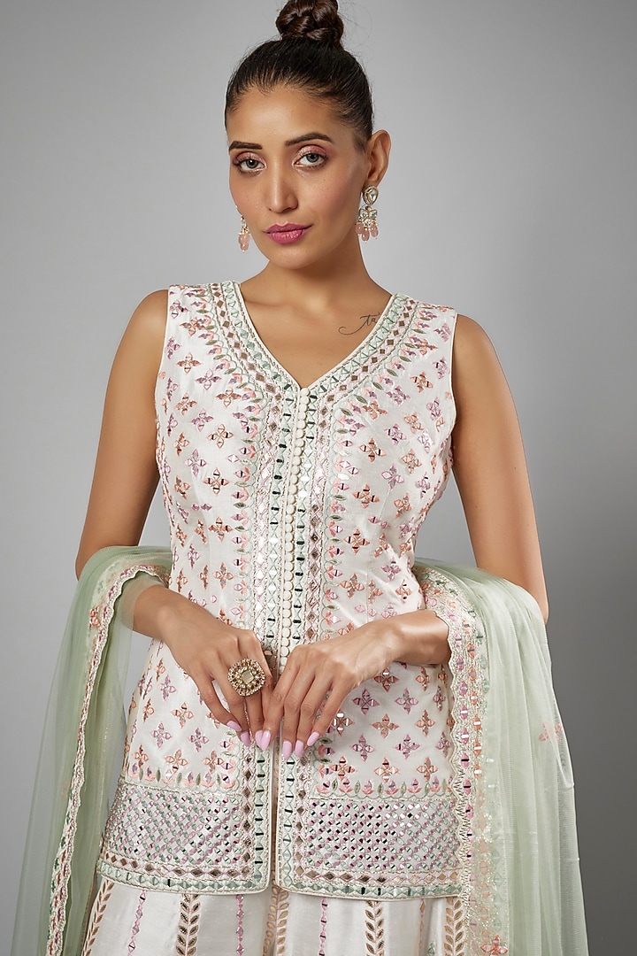 White Slub Silk Embroidered Wedding Sharara Set by Suhino at Pernia's Pop Up Shop