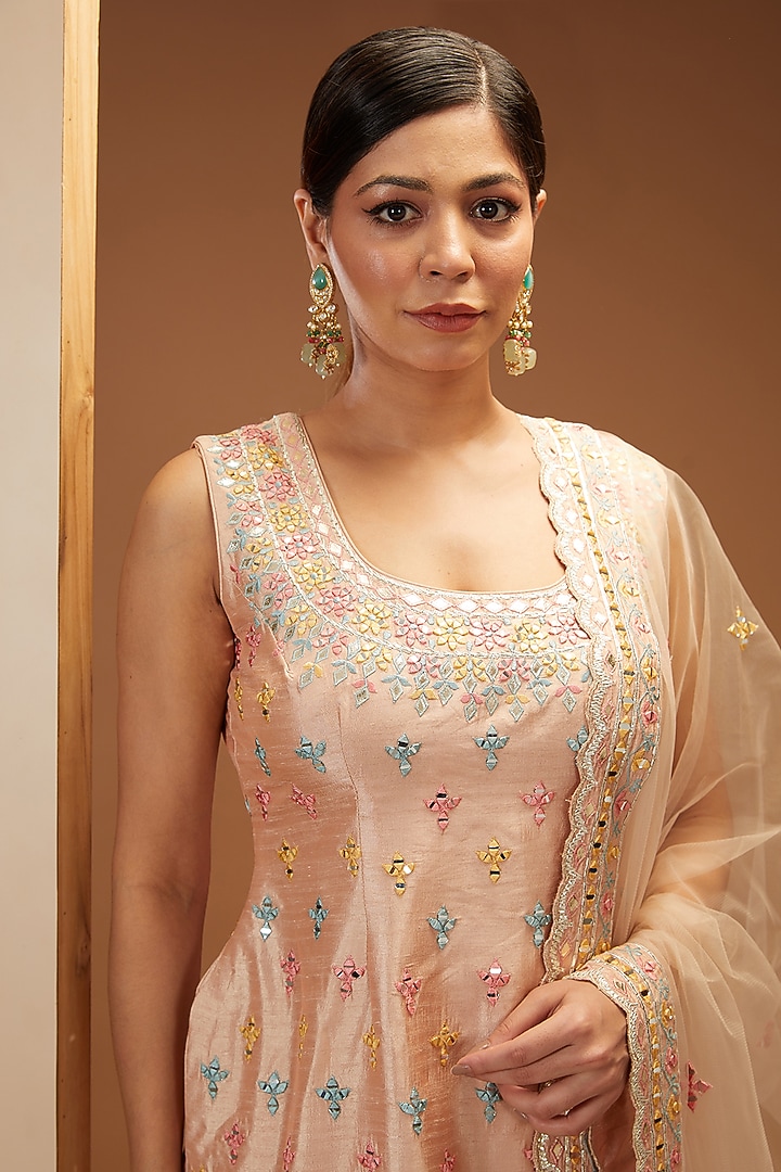Peach Slub Silk Embroidered Wedding Sharara Set by Suhino at Pernia's Pop Up Shop