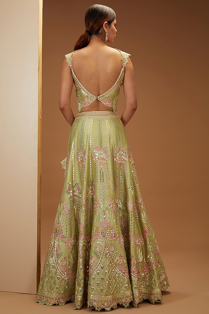 Blue Color Slub Silk Embroidery Lehenga - Rent main image 0