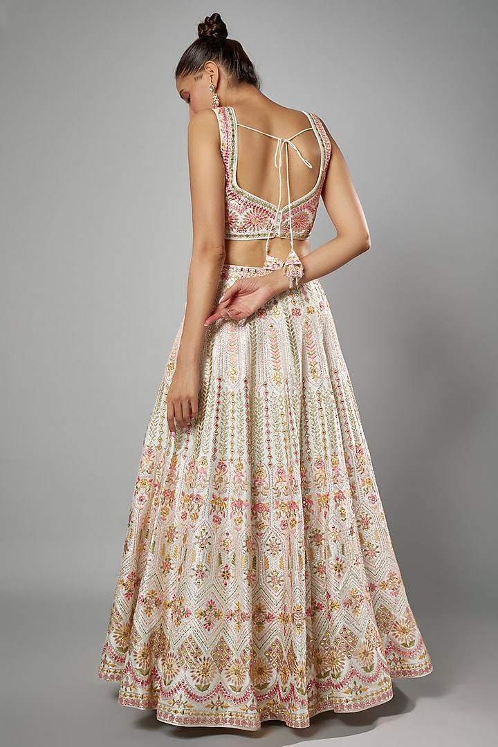 White Slub Silk Embroidered Wedding Lehenga Set by Suhino at Pernia's Pop Up Shop