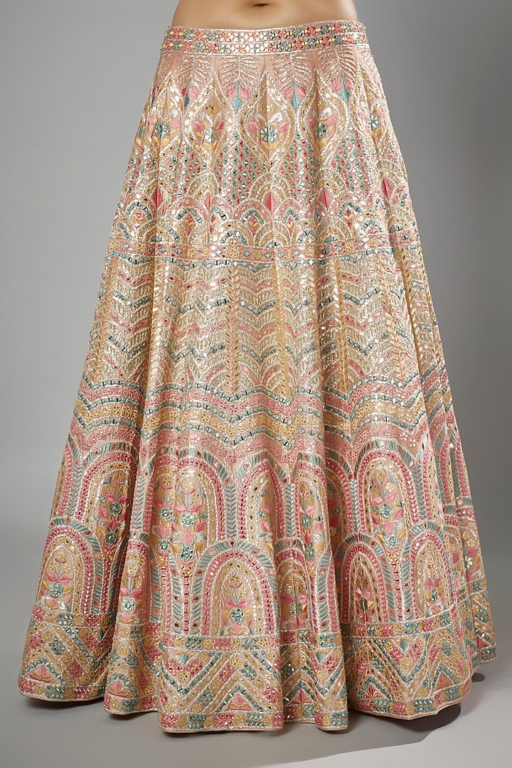 Peach Slub Silk Embroidered Wedding Lehenga Set by Suhino at Pernia's Pop Up Shop