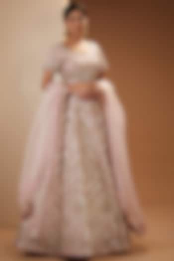 Pink Slub Silk Embroidered Wedding Lehenga Set by Suhino at Pernia's Pop Up Shop