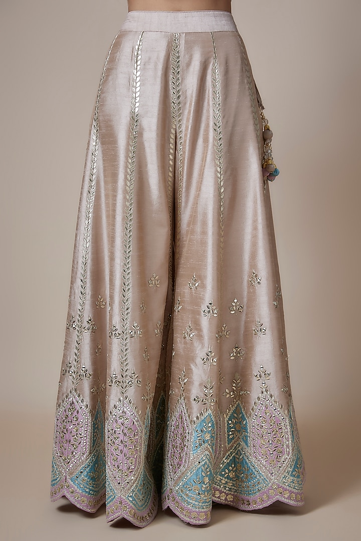 Lavender & Champagne Gold Slub Silk Mirror Embroidered Wedding Sharara Set by Suhino at Pernia's Pop Up Shop