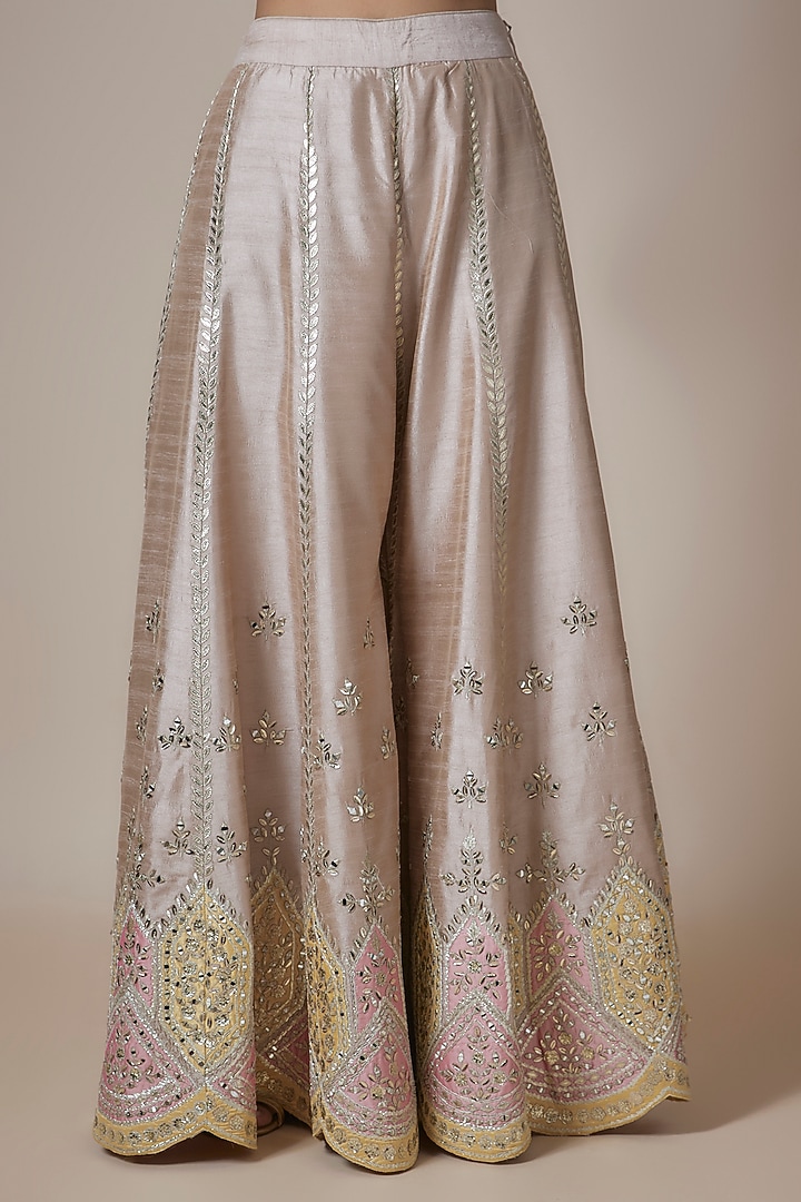 Yellow & Champagne Gold Slub Silk Mirror Embroidered Wedding Sharara Set by Suhino at Pernia's Pop Up Shop