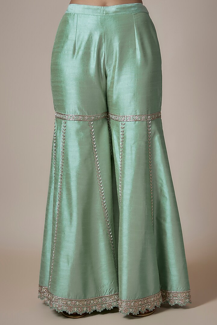 Aqua Slub Silk Pearl & Zardosi Embroidered Wedding Sharara Set by Suhino at Pernia's Pop Up Shop
