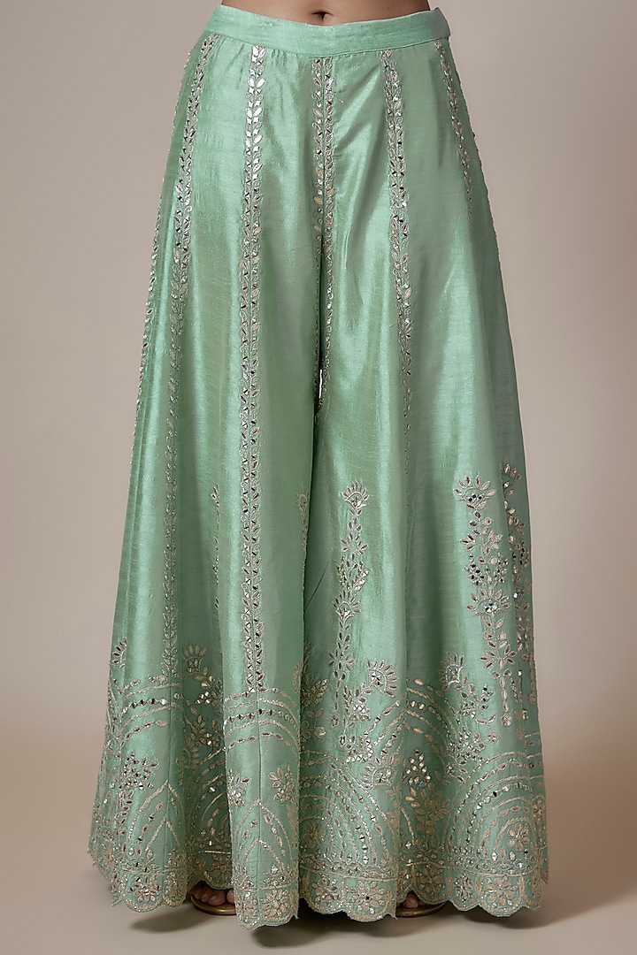 Aqua Slub Silk Mirror & Zari Embroidered Wedding Sharara Set by Suhino at Pernia's Pop Up Shop