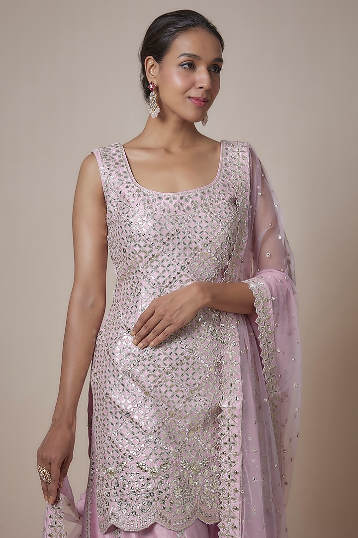 Lavender Slub Silk Mirror & Zari Embroidered Wedding Sharara Set by Suhino at Pernia's Pop Up Shop
