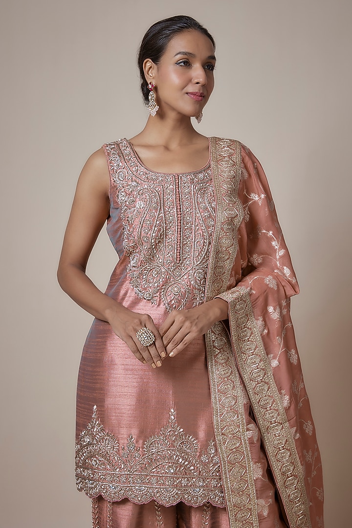Copper Slub Silk Pearl & Zardosi Embroidered Wedding Sharara Set by Suhino at Pernia's Pop Up Shop