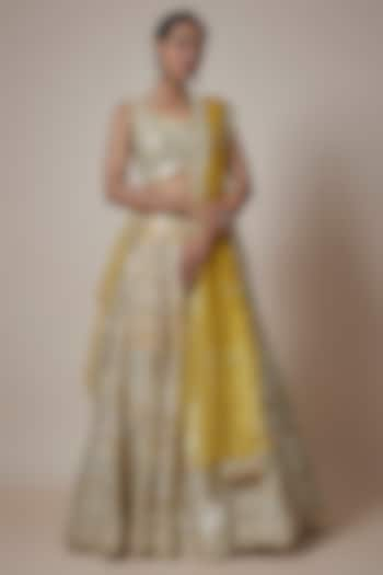 Yellow Organza Zari & Mirror Embroidered Wedding Lehenga Set by Suhino at Pernia's Pop Up Shop