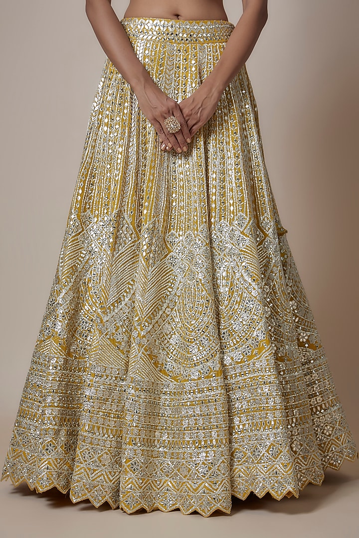 Yellow Organza Zari & Mirror Embroidered Wedding Lehenga Set by Suhino at Pernia's Pop Up Shop