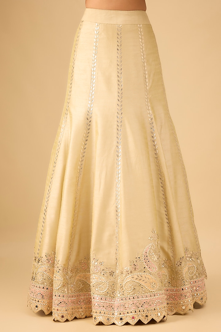 Dusty Green Slub Silk Mirror Embroidered Bridal Anarkali Set by Suhino at Pernia's Pop Up Shop