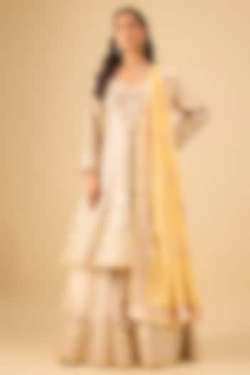 Ivory Tissue Mirror Embroidered Bridal Anarkali Set by Suhino at Pernia's Pop Up Shop